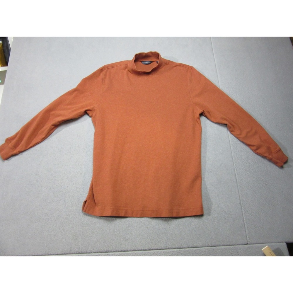 Scott Barber Shirt Mens Medium Orange Burnt Knit Pima Interlock Mock Turtleneck